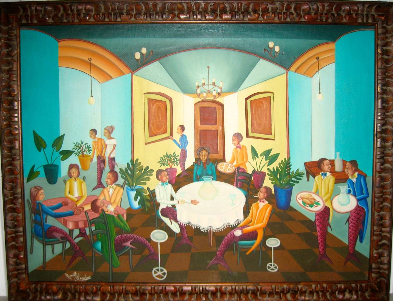 Smith Blanchard Figurative Painting –  Fun Dining Surrealist Ölgemälde