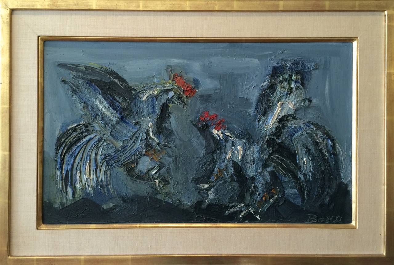 Pierre Bosco Animal Painting - Cock fight
