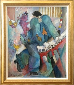 Piano French Surrealism Oil on Canvas
