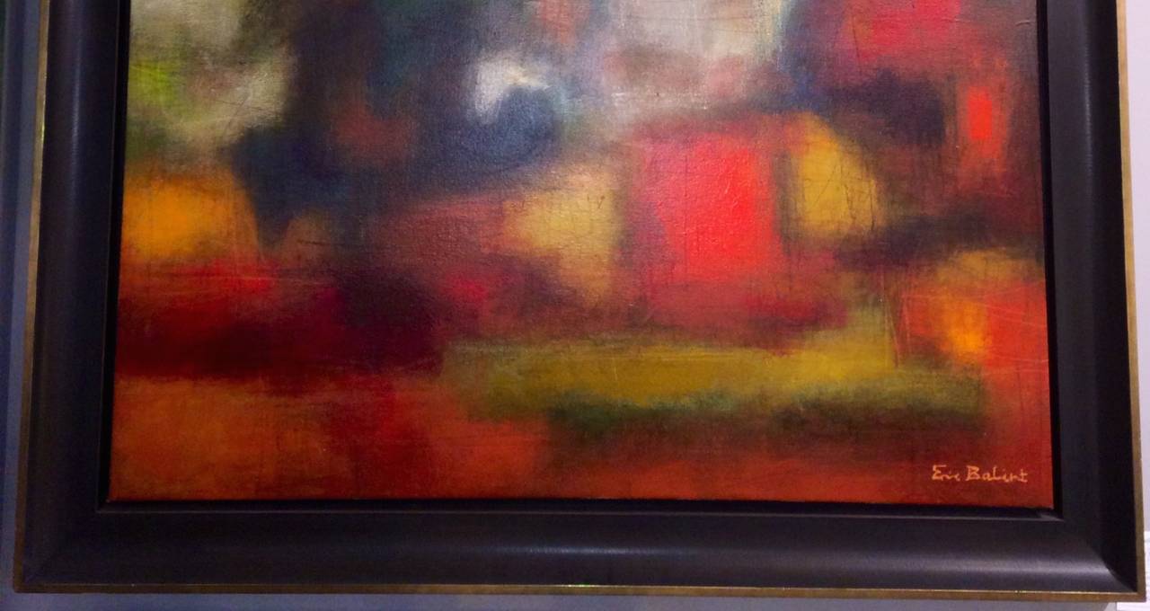 Gelb Rot Abstrakt Komposition Großes Öl auf Leinwand (Braun), Abstract Painting, von Eric Balint