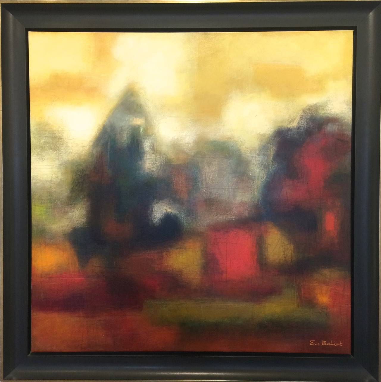 Gelb Rot Abstrakt Komposition Großes Öl auf Leinwand – Painting von Eric Balint