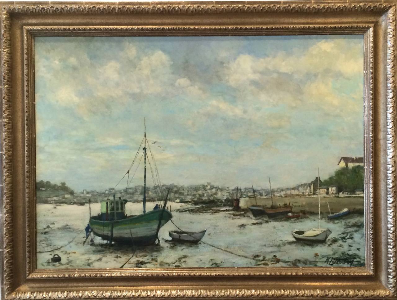 Boats in dry dock - Painting by Menes Lichtenberg
