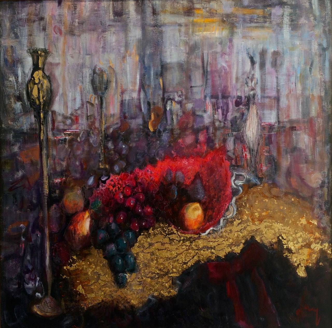 Laden Table With Still Life - Painting by JIQ JAQ Jacqueline Crofton