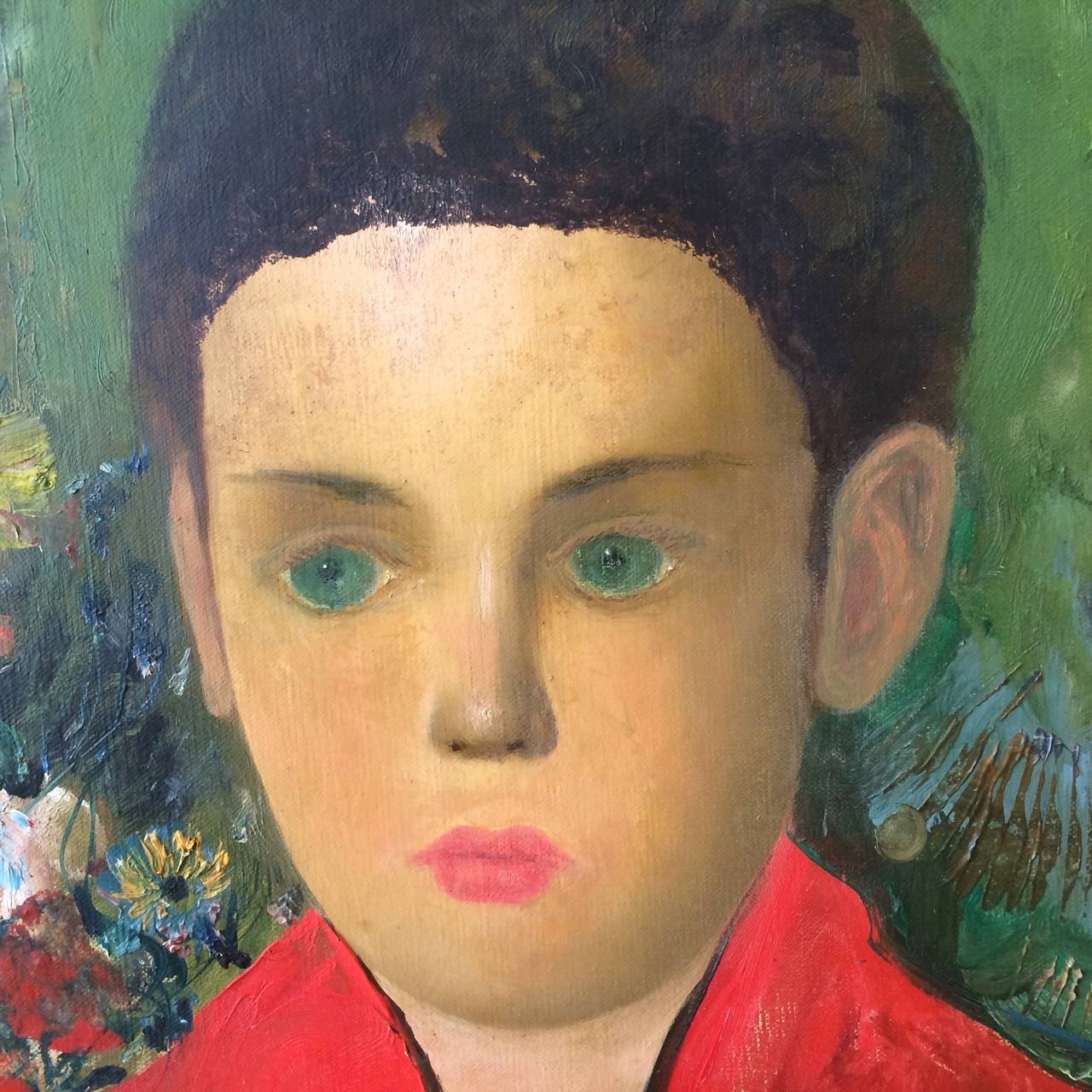 Portrait of Tracy Boy in Red Shirt - Expressionist Painting by Jean Calogero