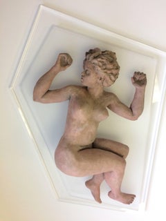 Sleeping Nude Clay Sculpture on Lucite