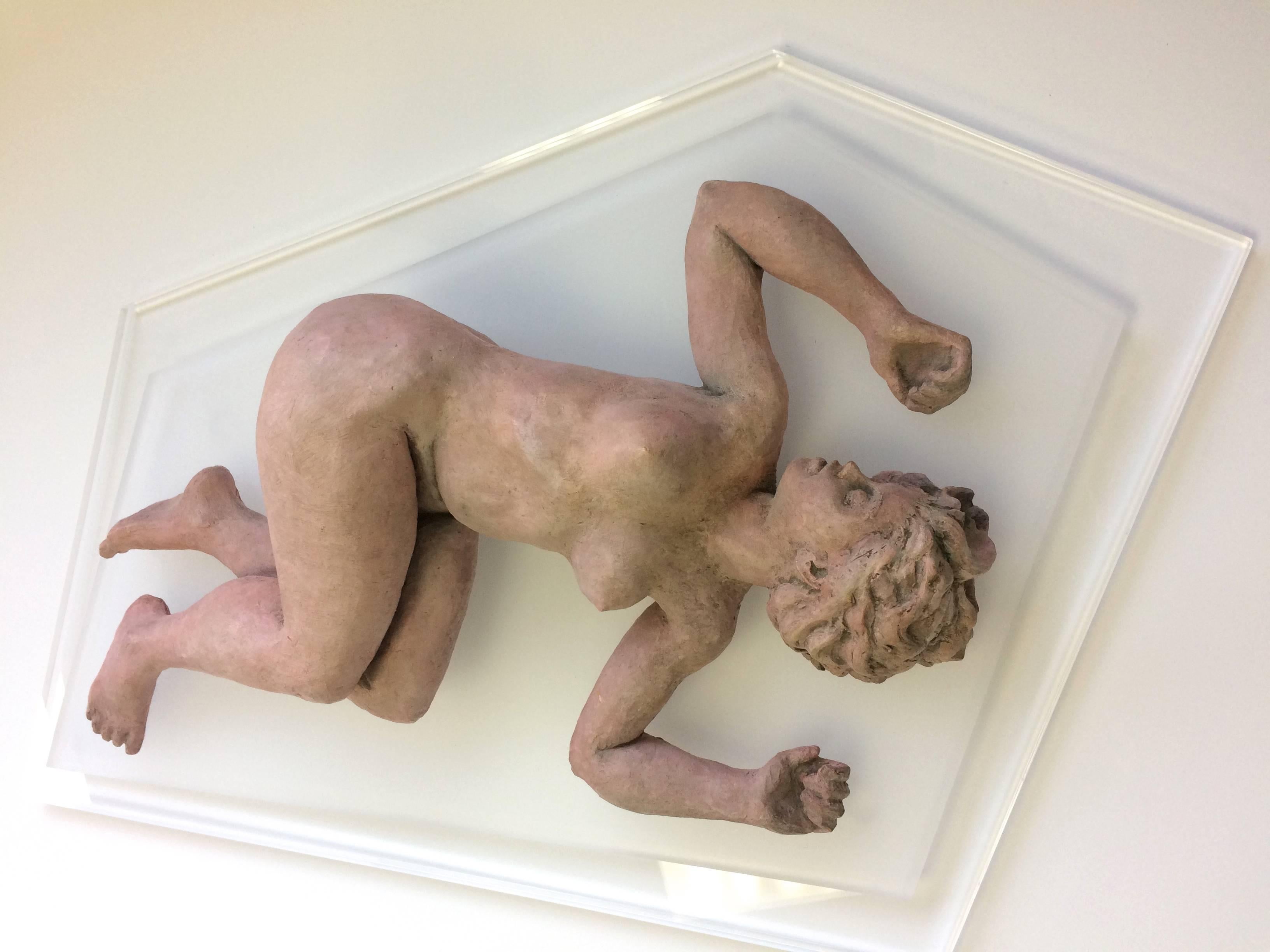 Betty Miller Nude Sculpture -  Sleeping Nude Clay Sculpture on Lucite 