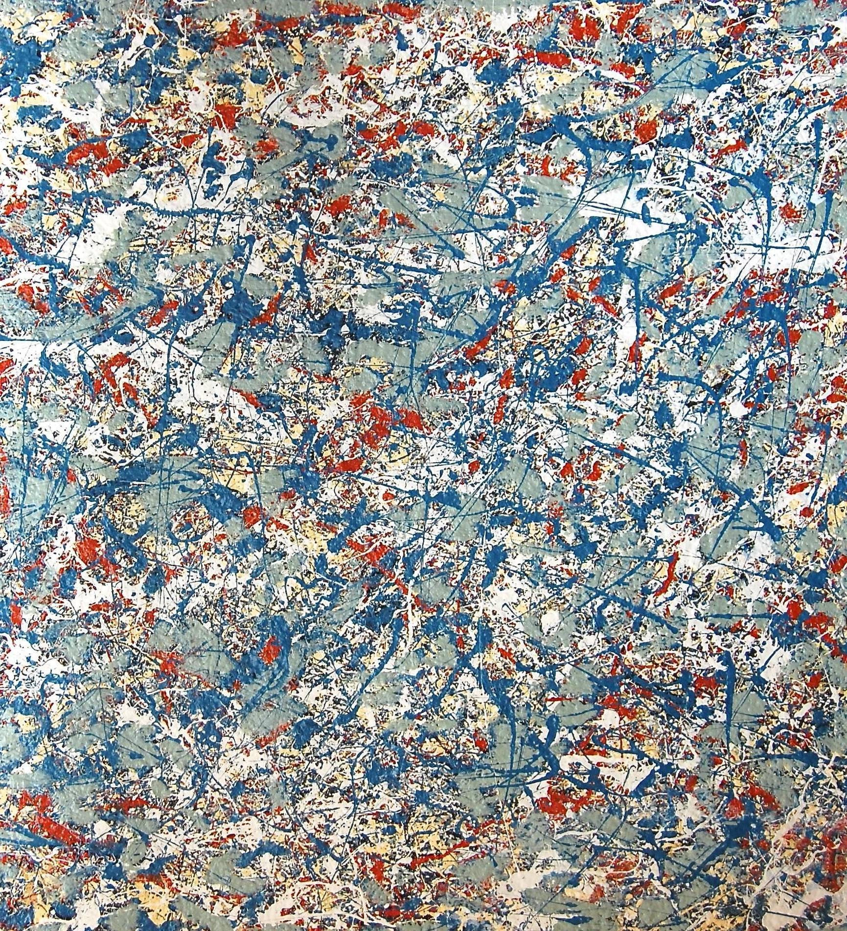 Jazzy Large Abstract Painting 68x57
Drip abstract with blue, sage, red and white acrylic on canvas.
John Frates is an American contemporary artist born in 1943. John has been painting full time for the last 15 years; he has exhibited his paintings