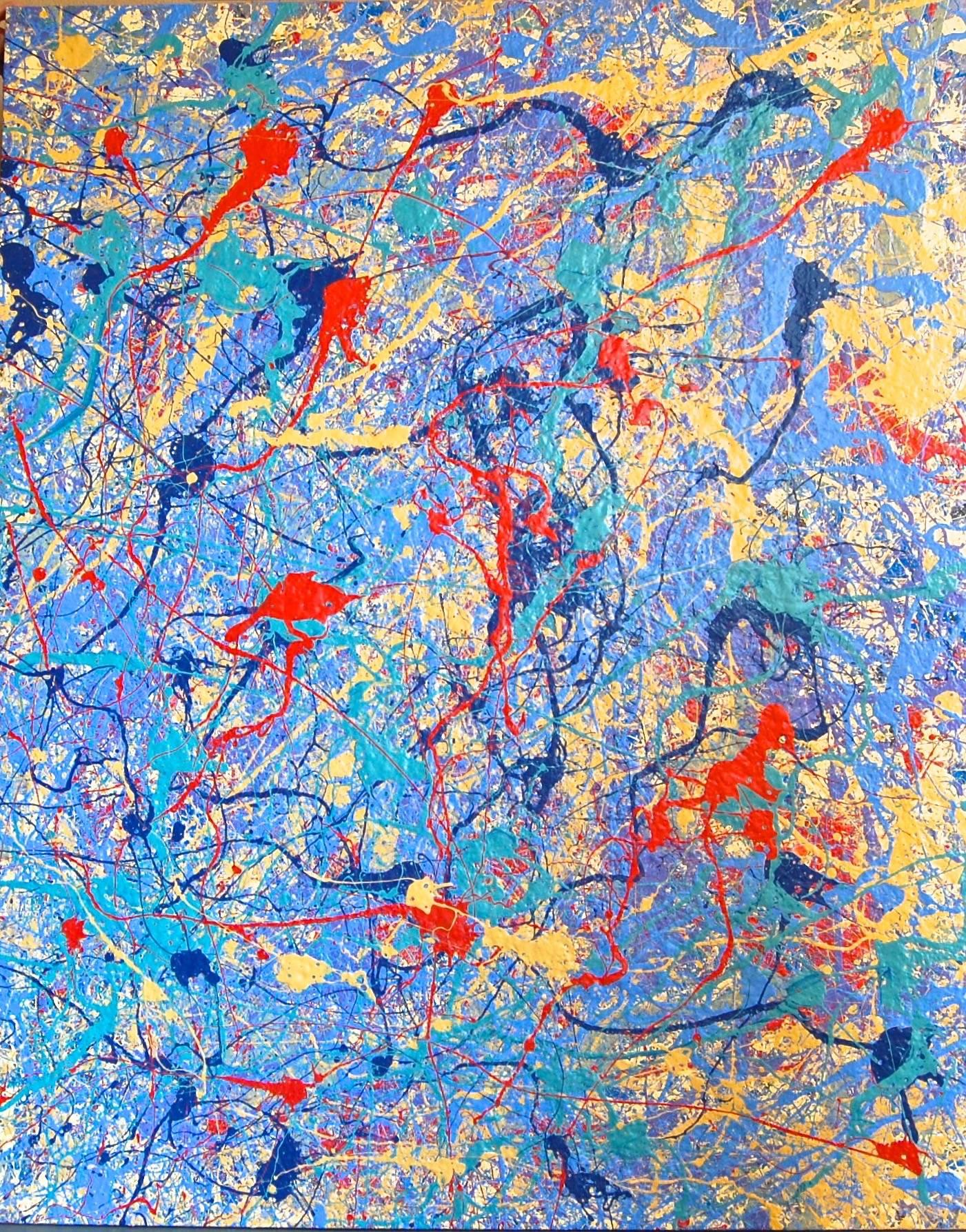 John Frates Abstract Painting - "Magic II" Large Blue and Red Abstract Composition