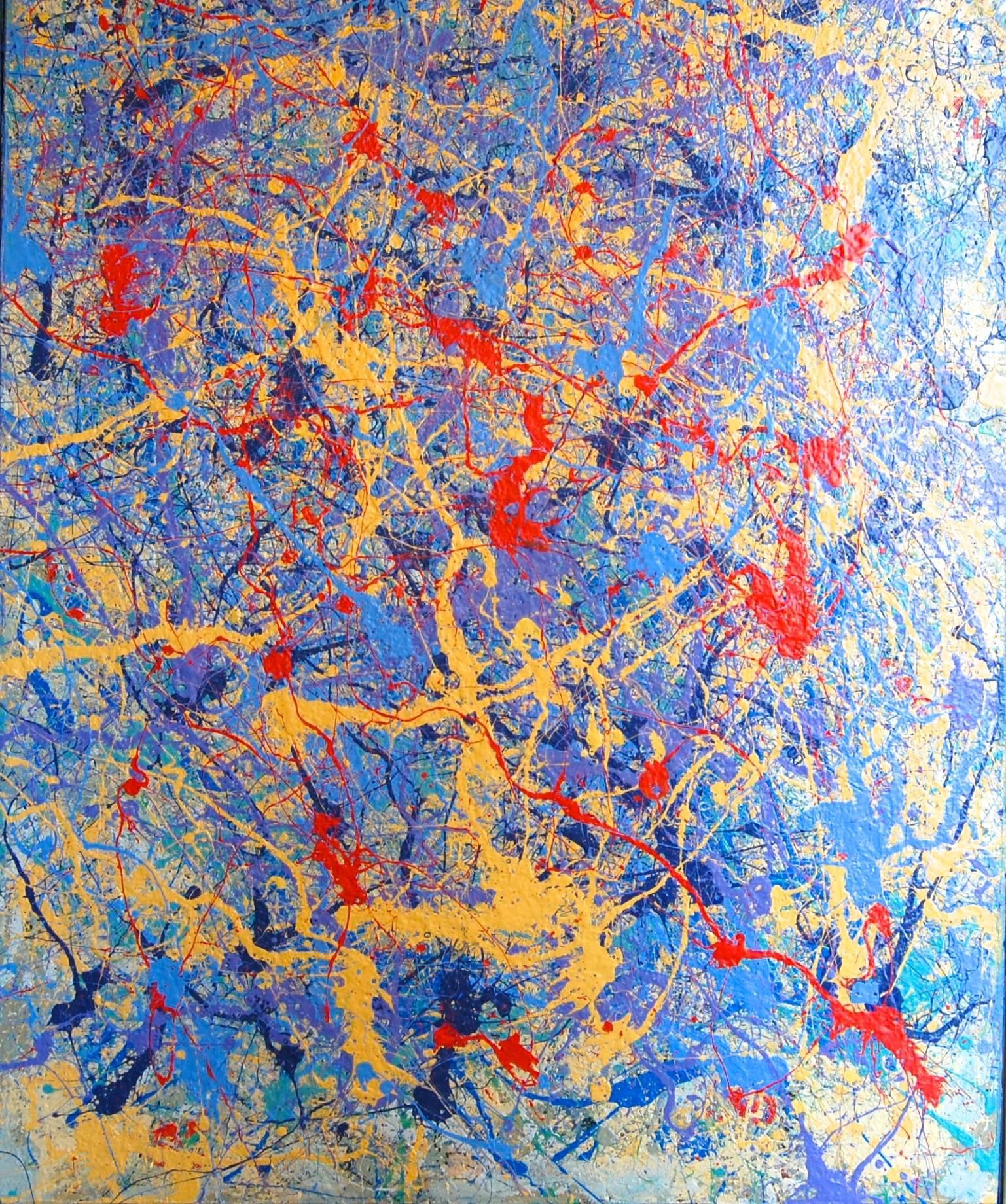 John Frates Abstract Painting - "Magic I" Large Blue and Red Abstract