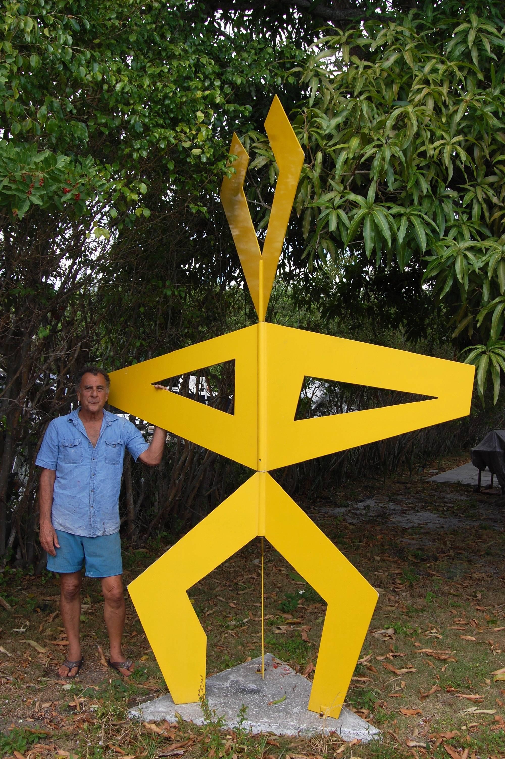  Large Yellow Garden Sculpture Geo-Man  - Black Figurative Sculpture by Joseph Meerbott