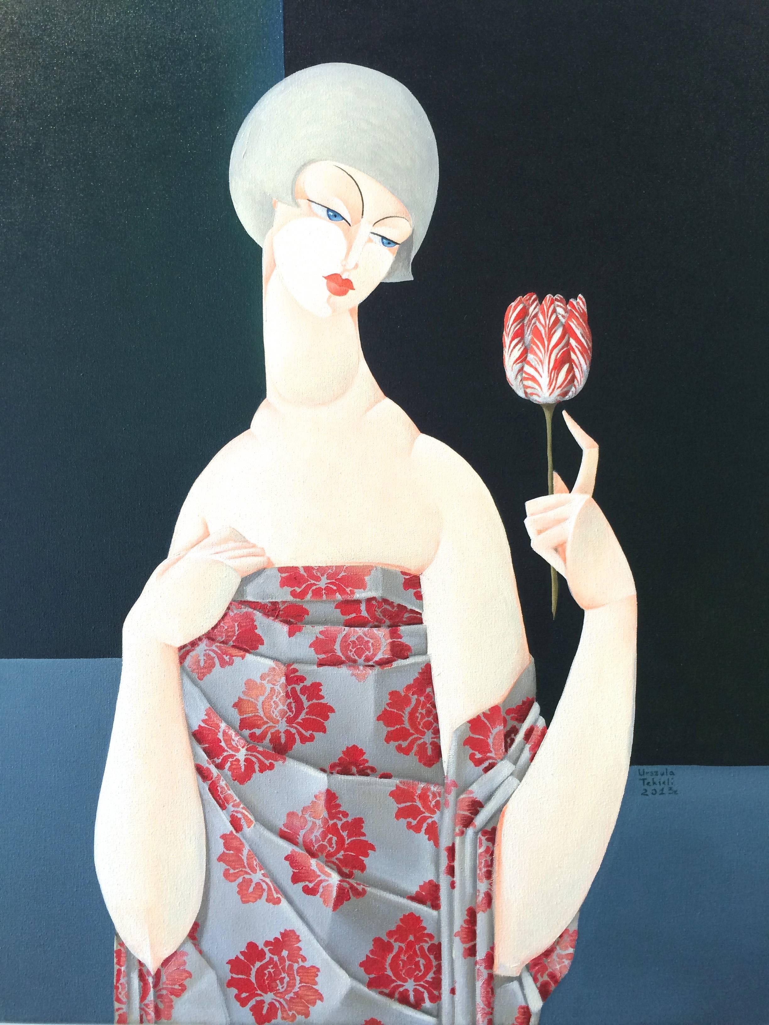 LXIX- Woman With Flower - Painting by Urszula Tekieli