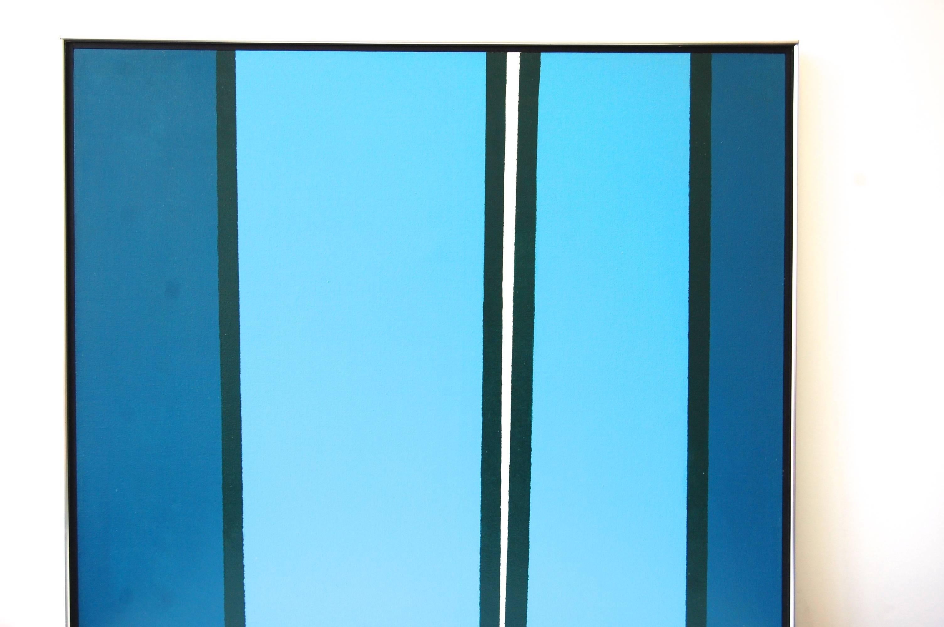 Pittura astratta blu - Painting di Walter Swyrydenko