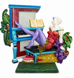 Piano and Plants Large Pate de Verre Glass Sculpture, American Modern
