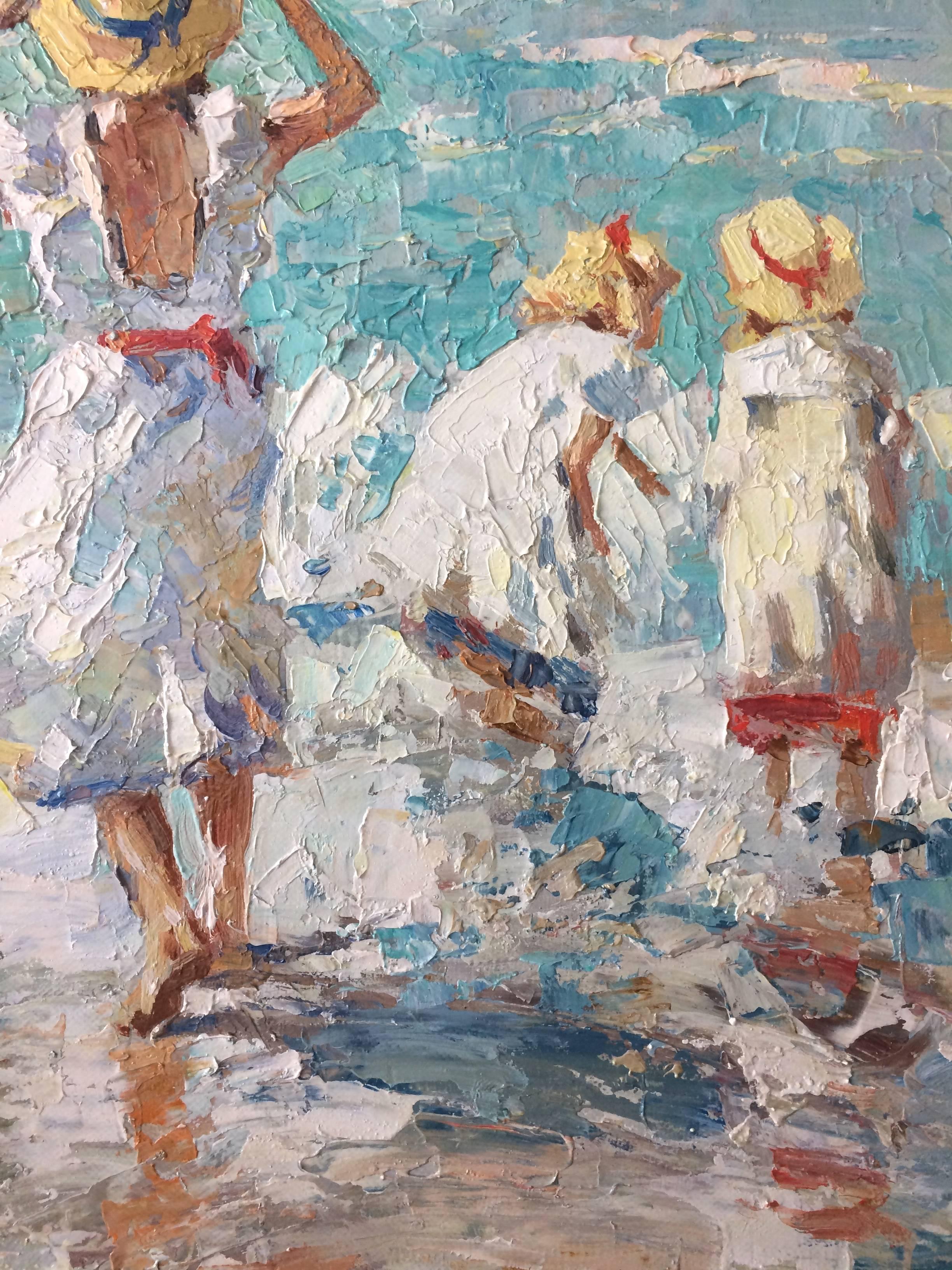 On the Beach - Impressionist Painting by Vitali Bondarenko