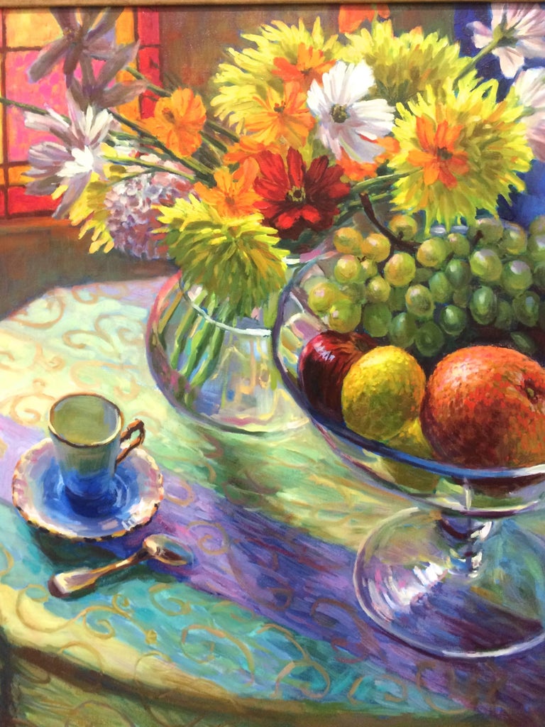 Impressionistic Still Life With Fruit And Flowers - Painting by William Michaut 
