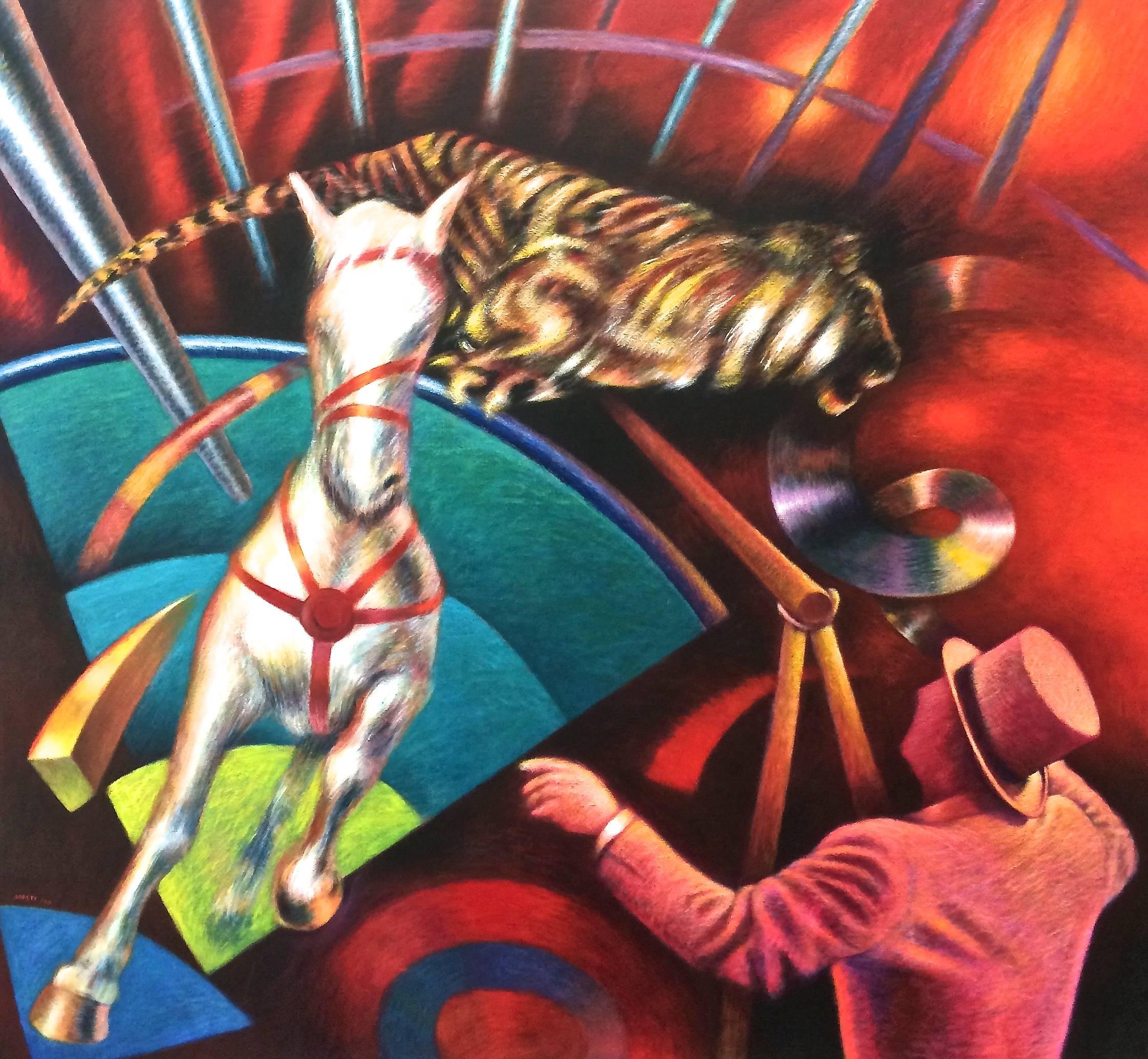 Carlos Aresti Figurative Painting -  Tiger Jump Large Acrylic On Canvas
