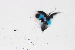 Papillon bleu ascensionnel Aquarelle à l'encre sur papier