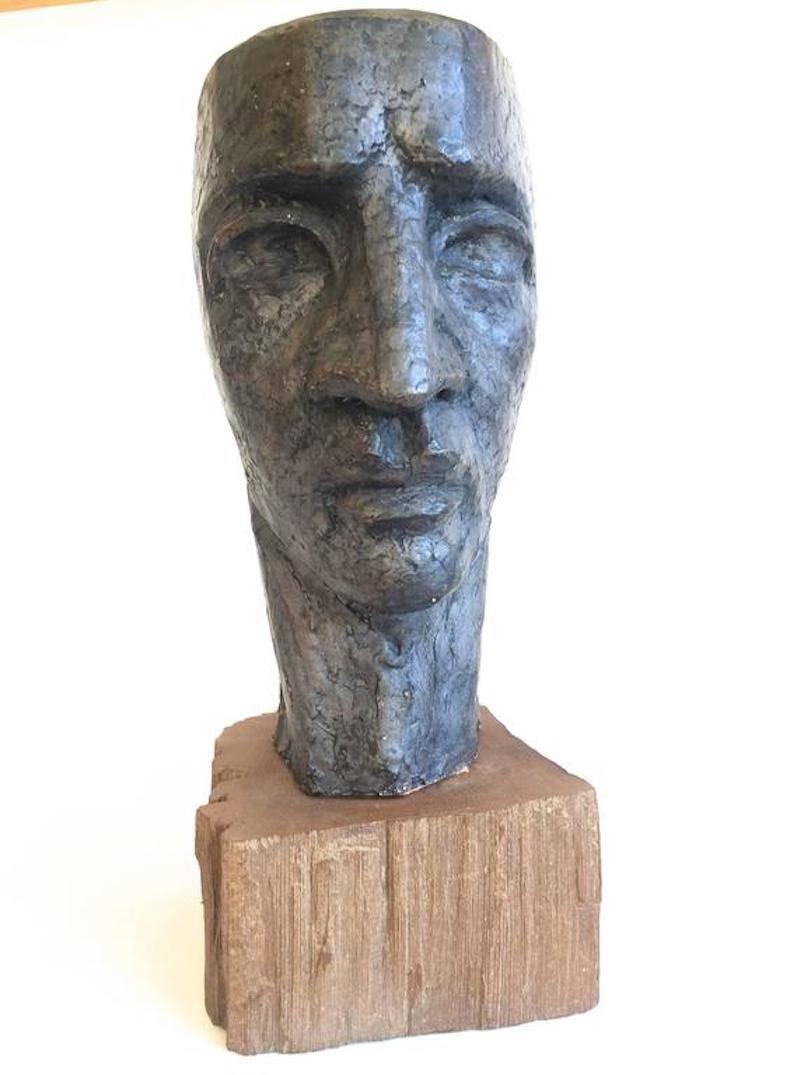 Donald Odysseus Mavros Figurative Sculpture -  Head of a Man Brutalist Style Clay Sculpture