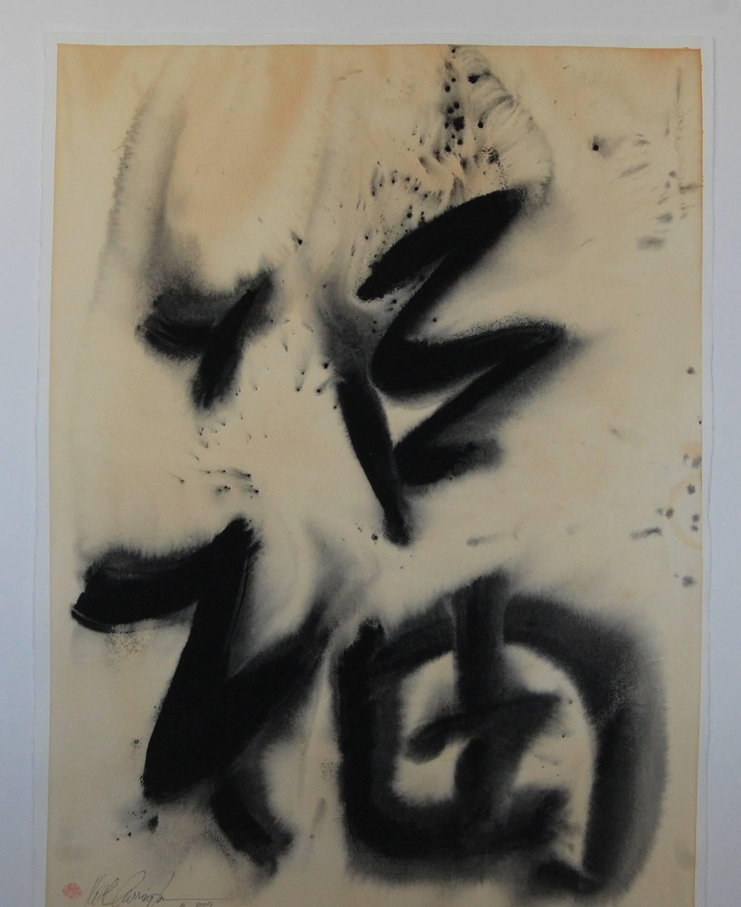 Fortune Black Calligraphy on Papar - Painting by Keith Carrington
