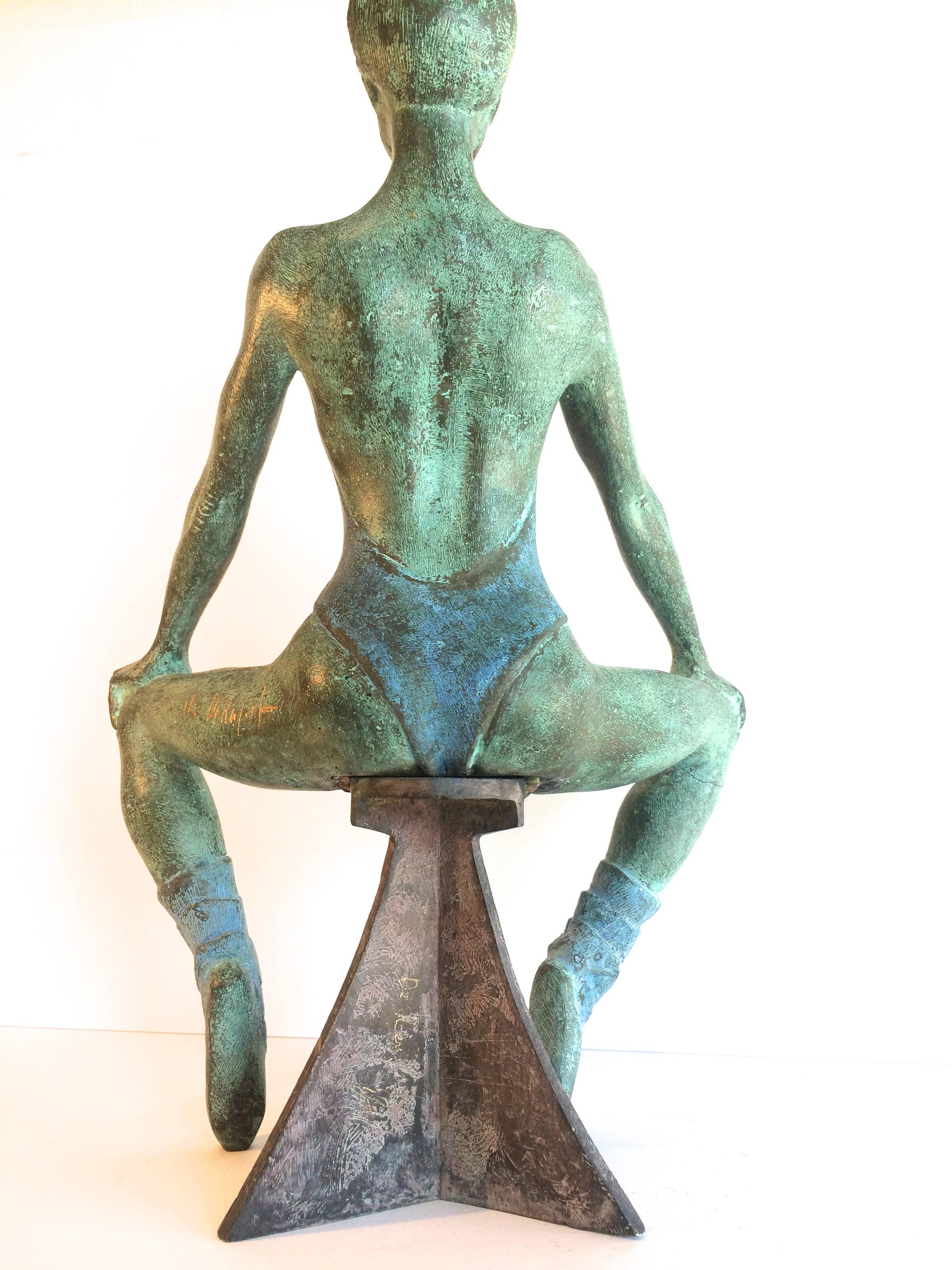 Chiara Ballerina Bronze Sculpture - Gold Figurative Sculpture by Franco De Renzis