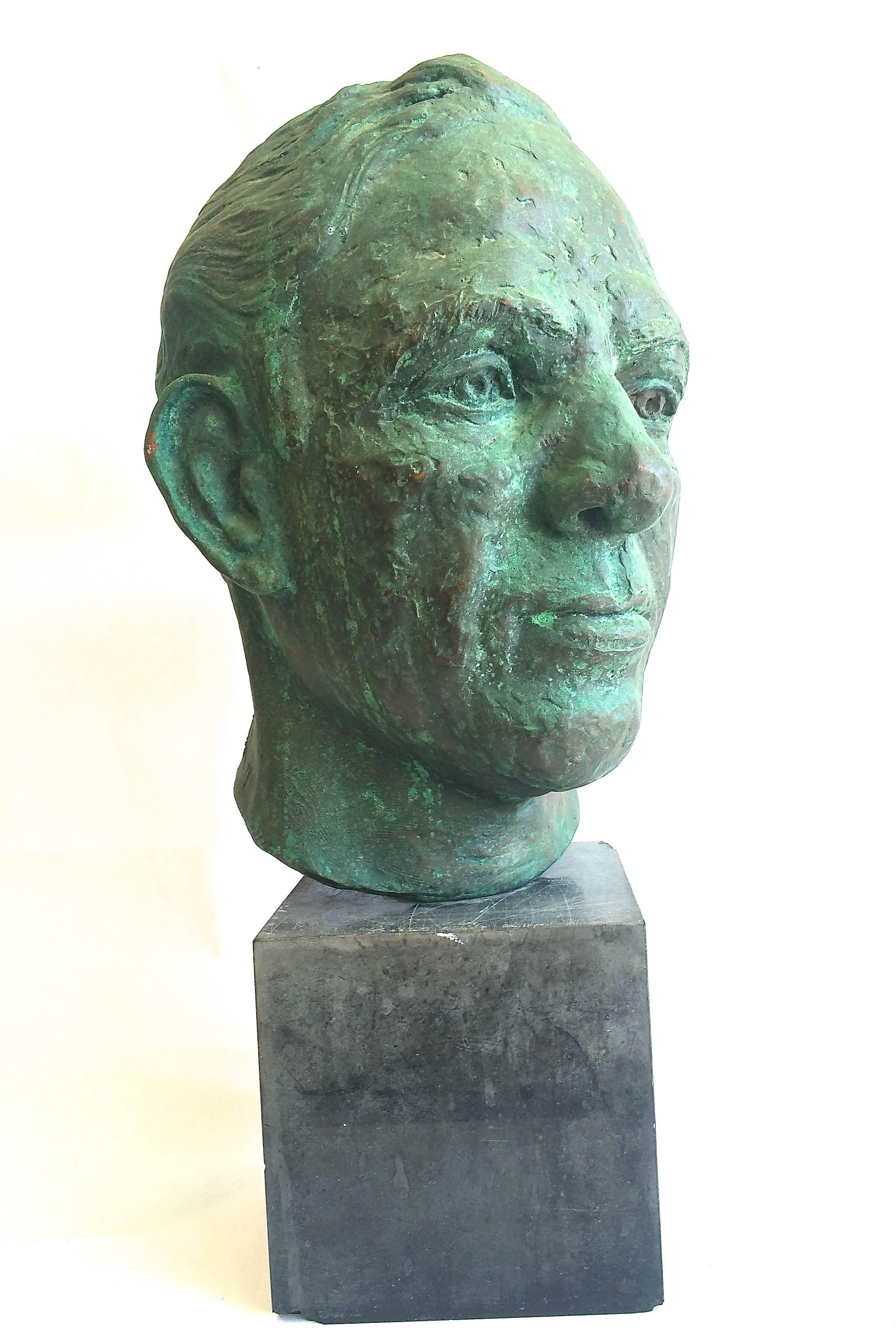 Helga Meyer Figurative Sculpture -  Head of a Man Bronze Sculpture