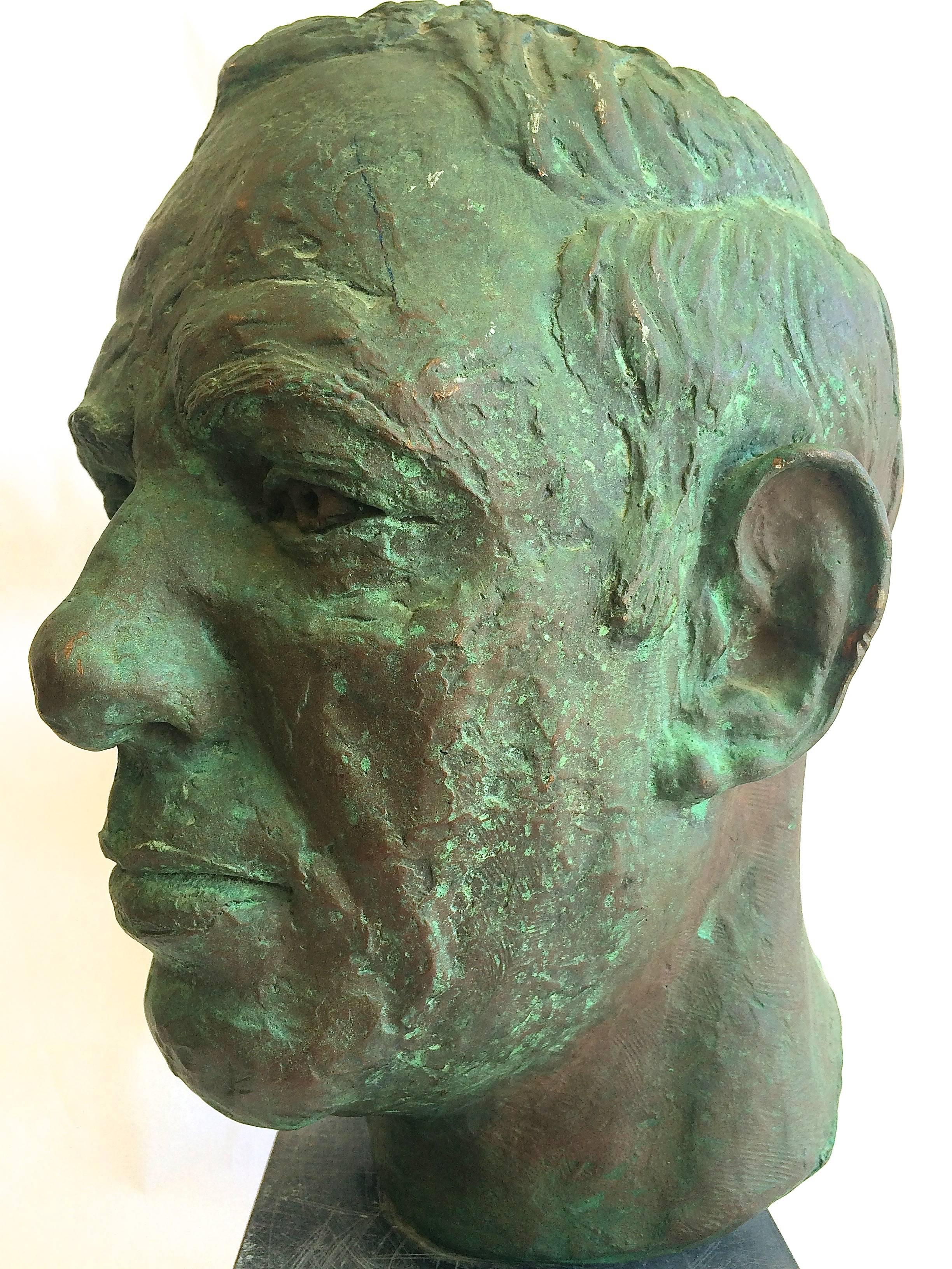  Head of a Man Bronze Sculpture - Gold Figurative Sculpture by Helga Meyer