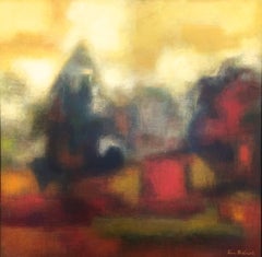 Grande huile sur toile abstraite jaune rouge