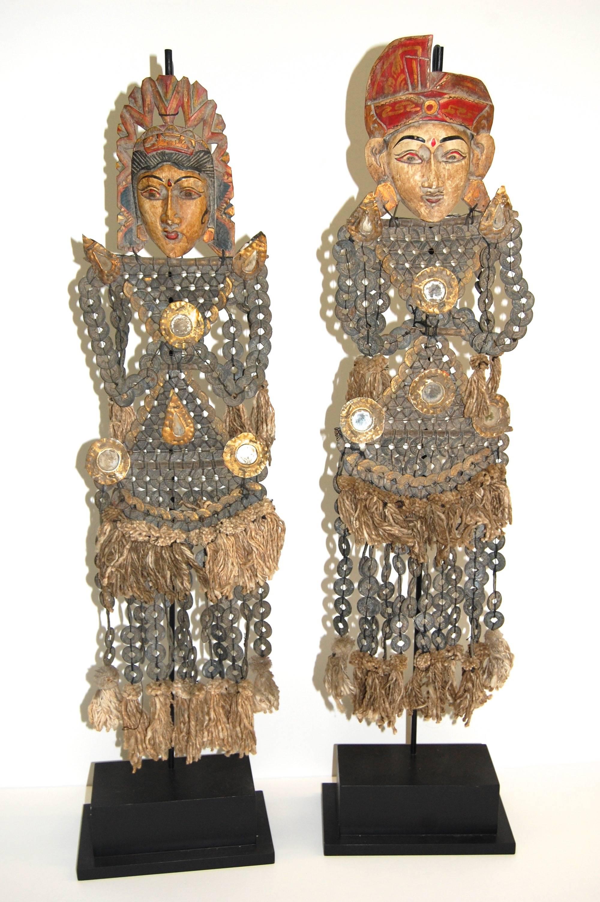 Unknown Figurative Sculpture - Pair of Vintage Balinese Coin Statues 