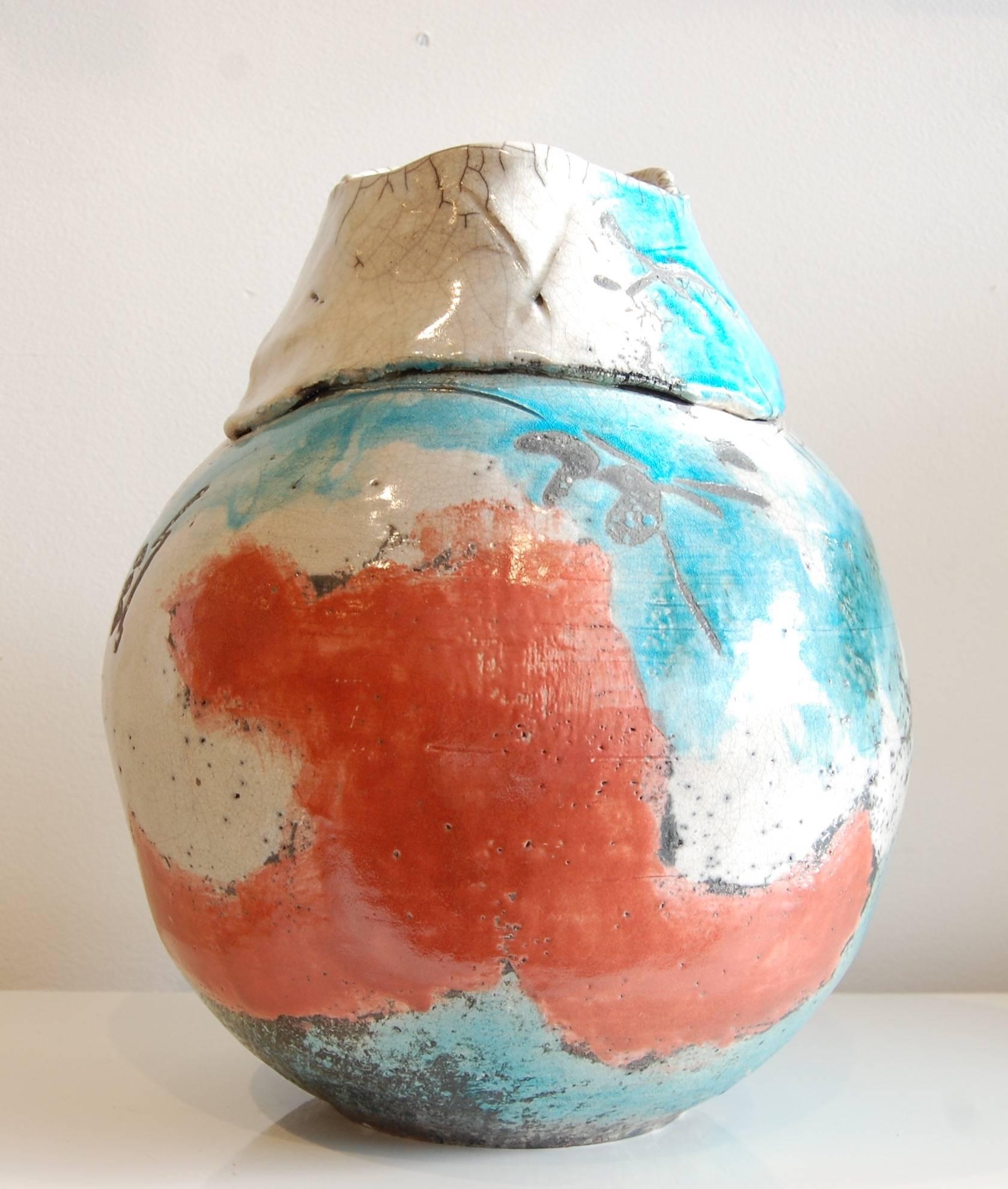 Raku Ceramic Vase - Sculpture by Jose Antonio Sarmiento