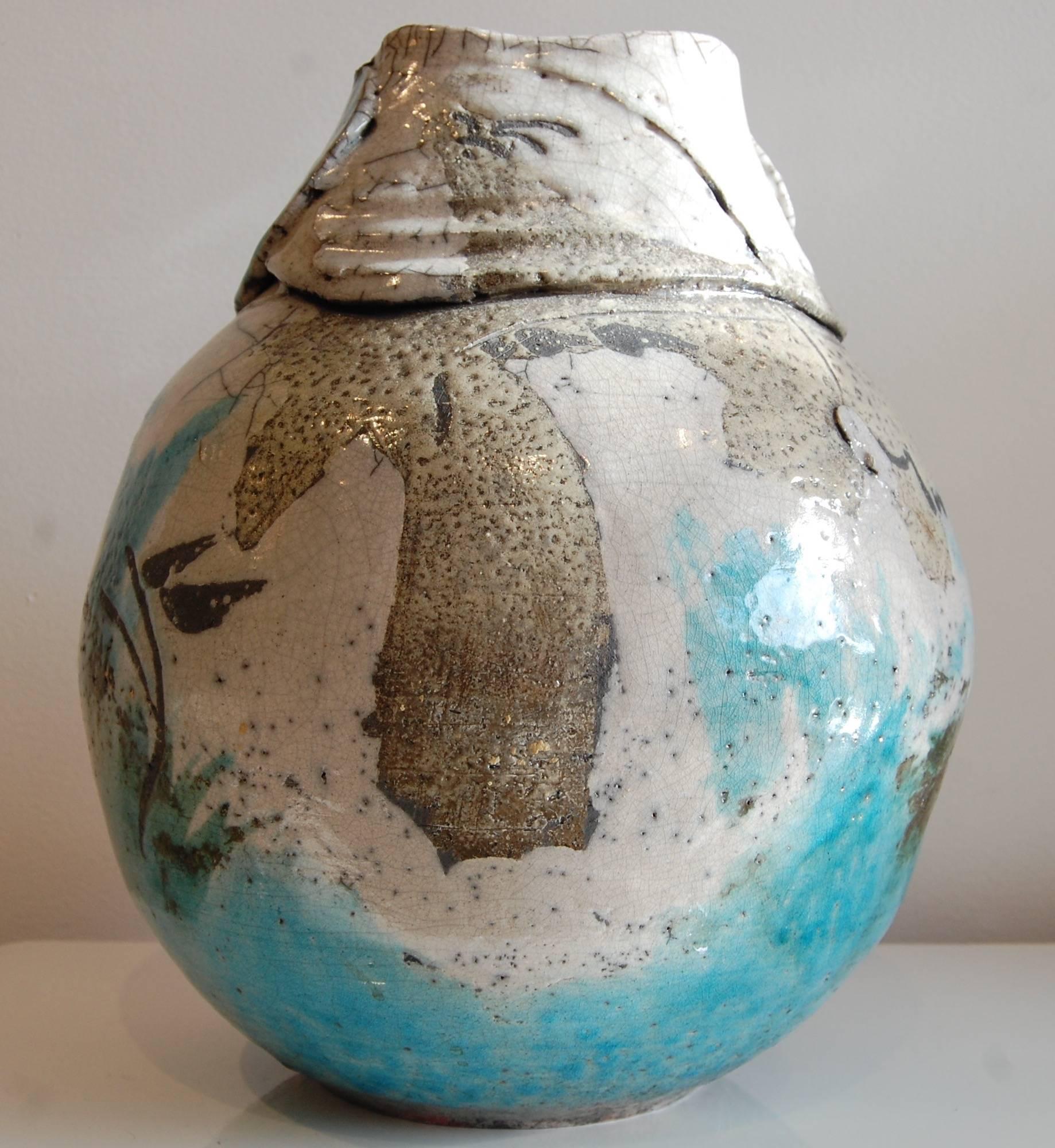 Raku Ceramic Vase - Abstract Expressionist Sculpture by Jose Antonio Sarmiento