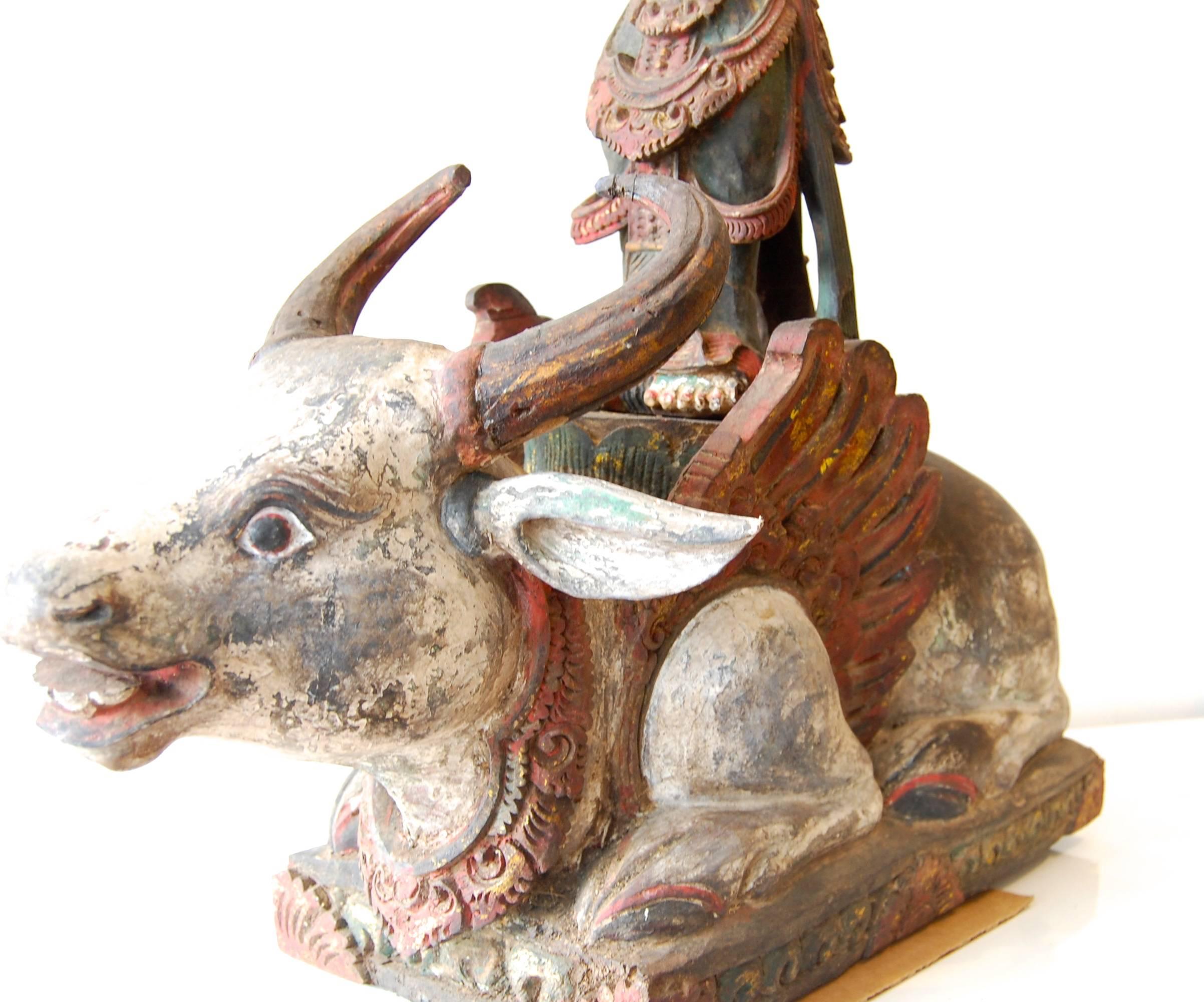  Shiva Standing On The Bull Nandi Wood Sculpture For Sale 4