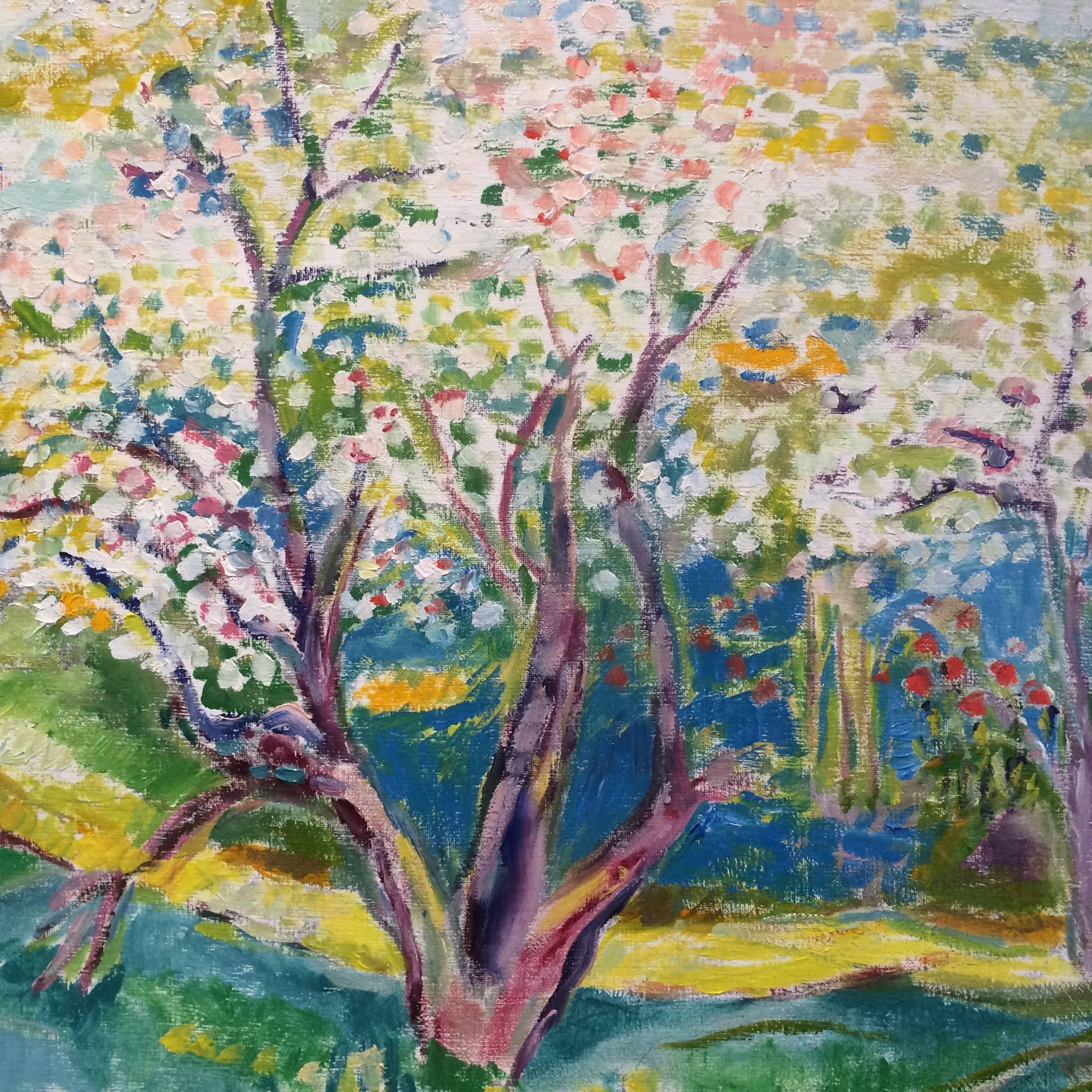 Landscape with trees in bloom. - Painting by Jehudith Sobel