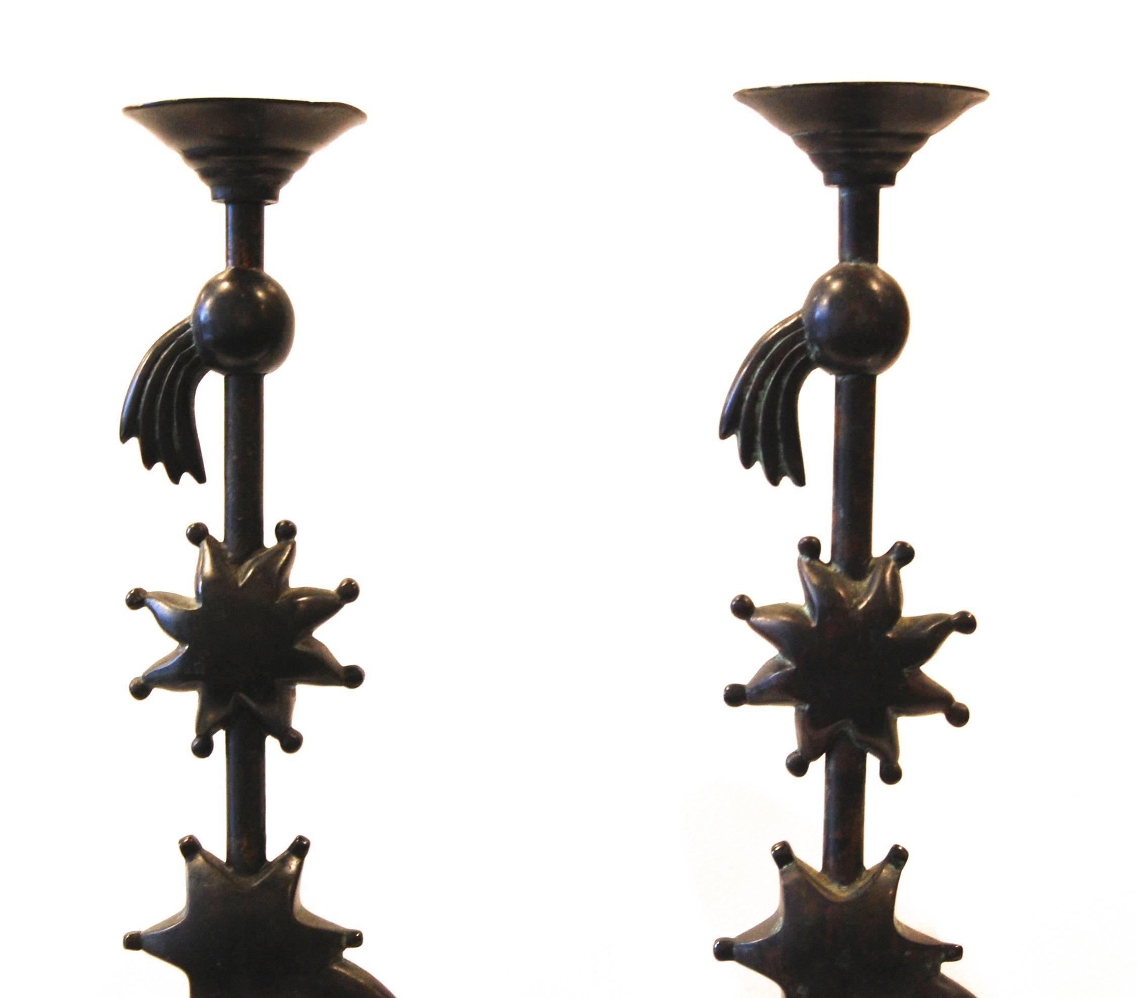 Pair of Modern Tall Bronze Candlestick - Sculpture by Maitland Smith