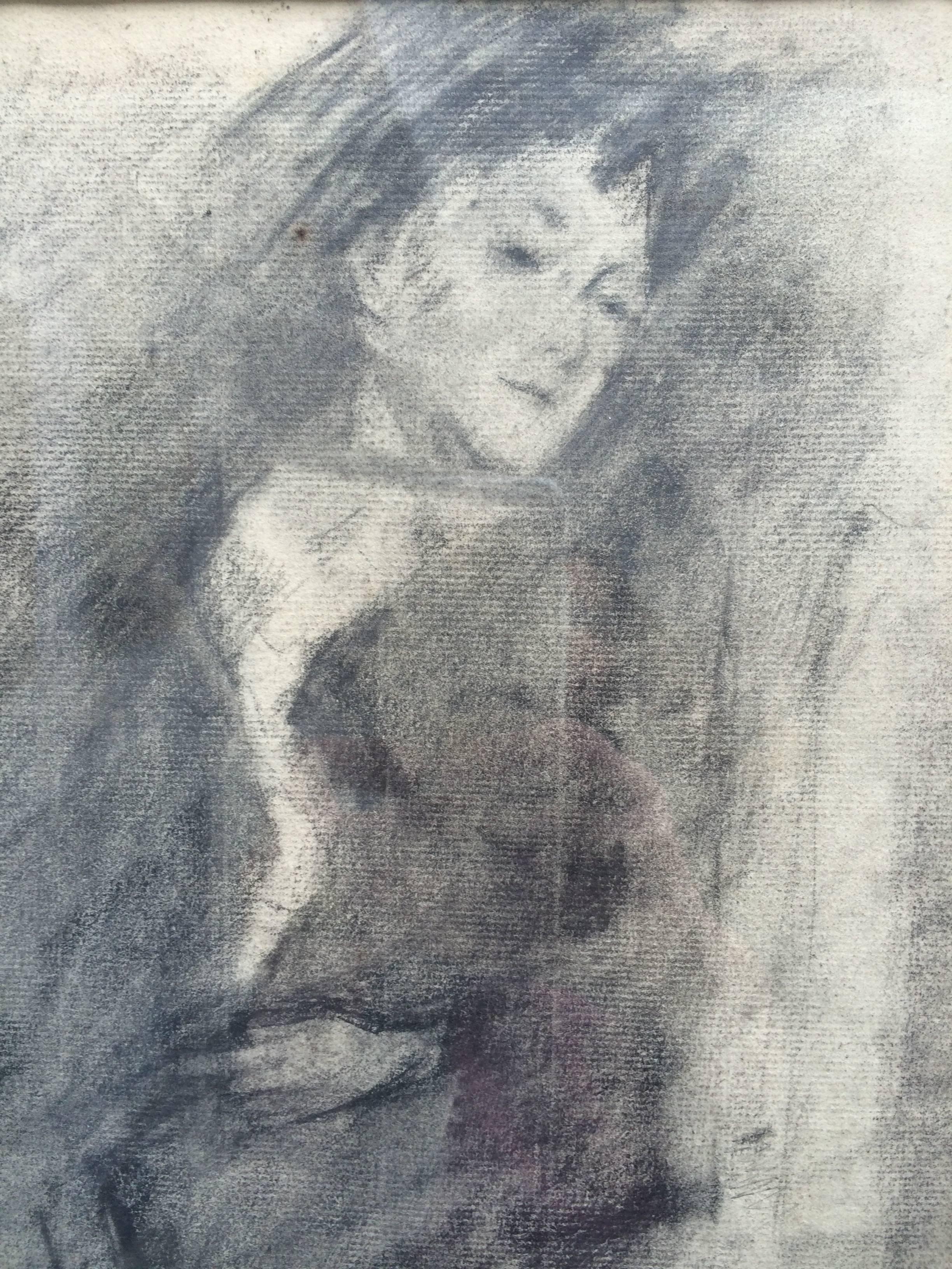 Early 20th Century French School Pencil Drawing of a Woman - Brown Figurative Art by Unknown