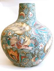 Large Porcelain Vase with Birds and Flowers