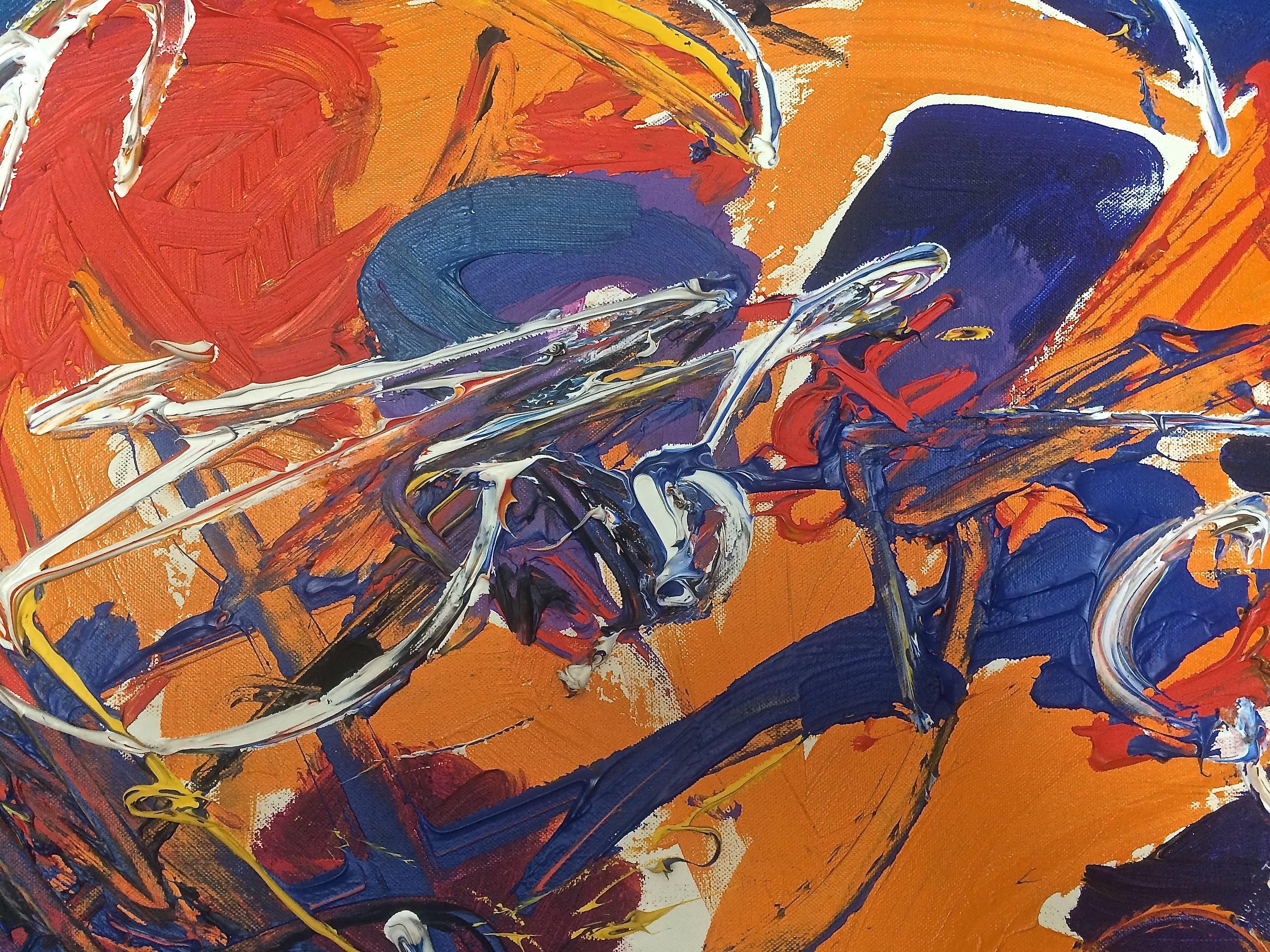 Espressionista astratto con colori arancioni e blu - Painting di Sandro von Lorsch