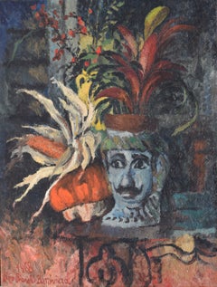 Caltagirone Vase with a Moor's Head, Flowers, and Corn