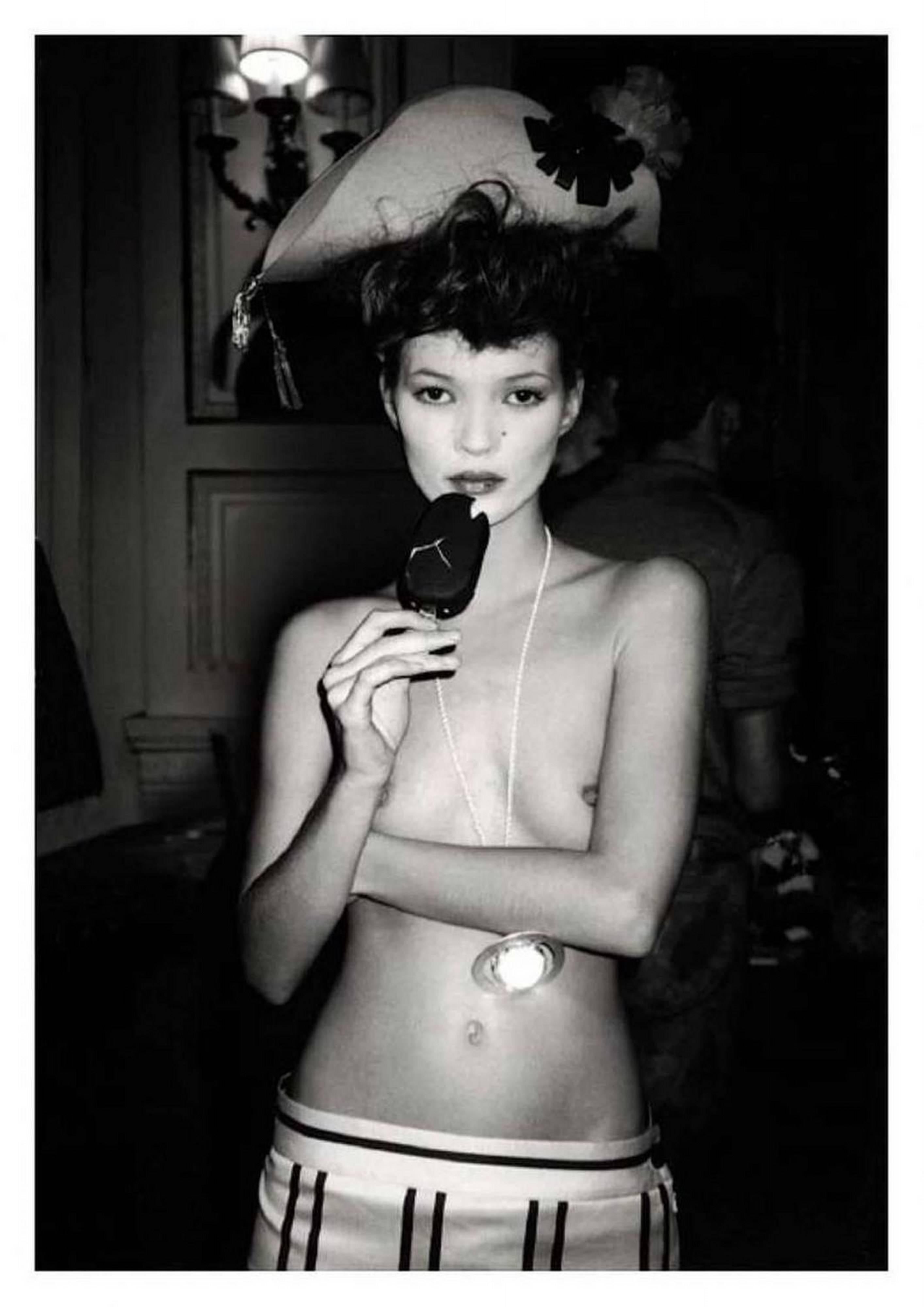 Roxanne Lowit Black and White Photograph - Kate Moss at Vivienne Westwood, Paris