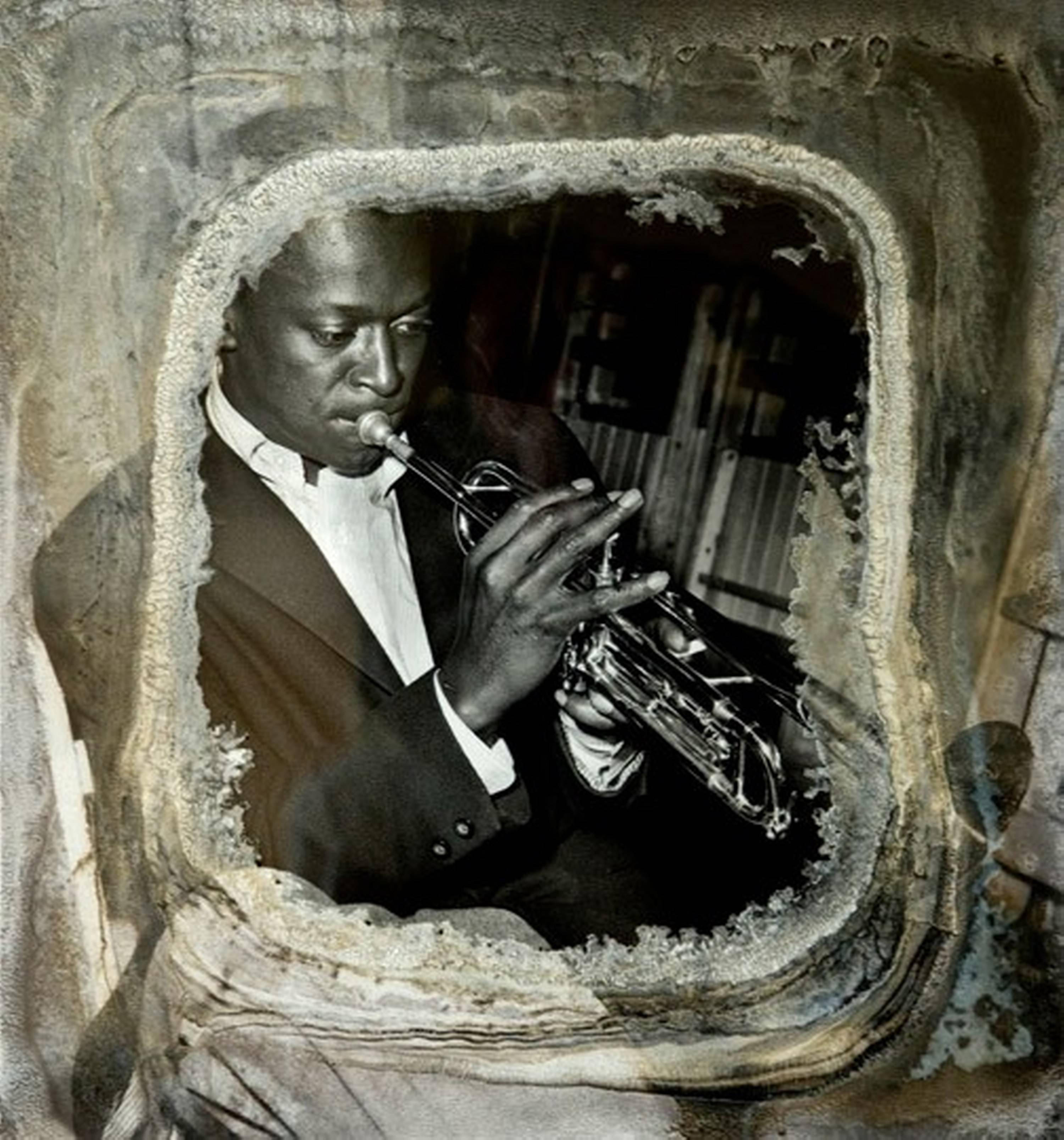 Herman Leonard Black and White Photograph - Miles Davis, New York 1949 and Hurricane Katrina, New Orleans 2005