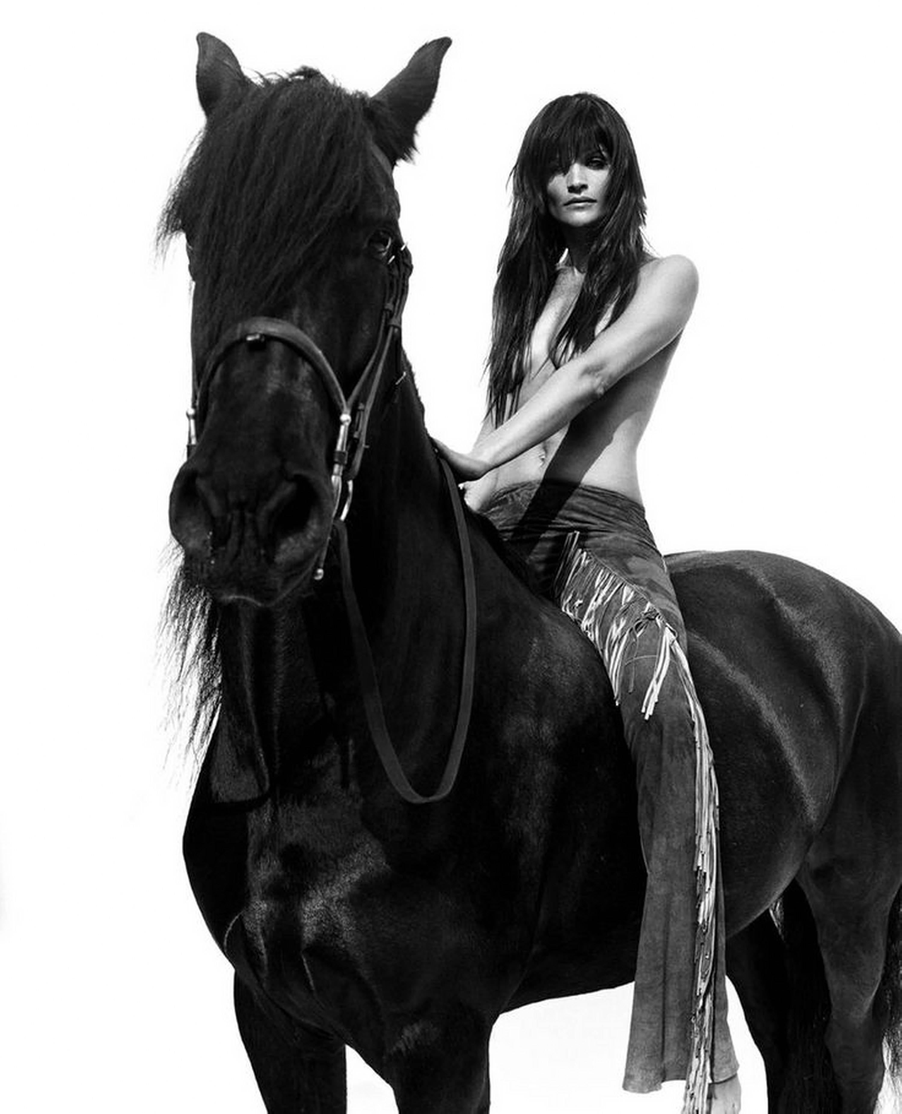 Rankin Black and White Photograph - Helena Christensen on Horse