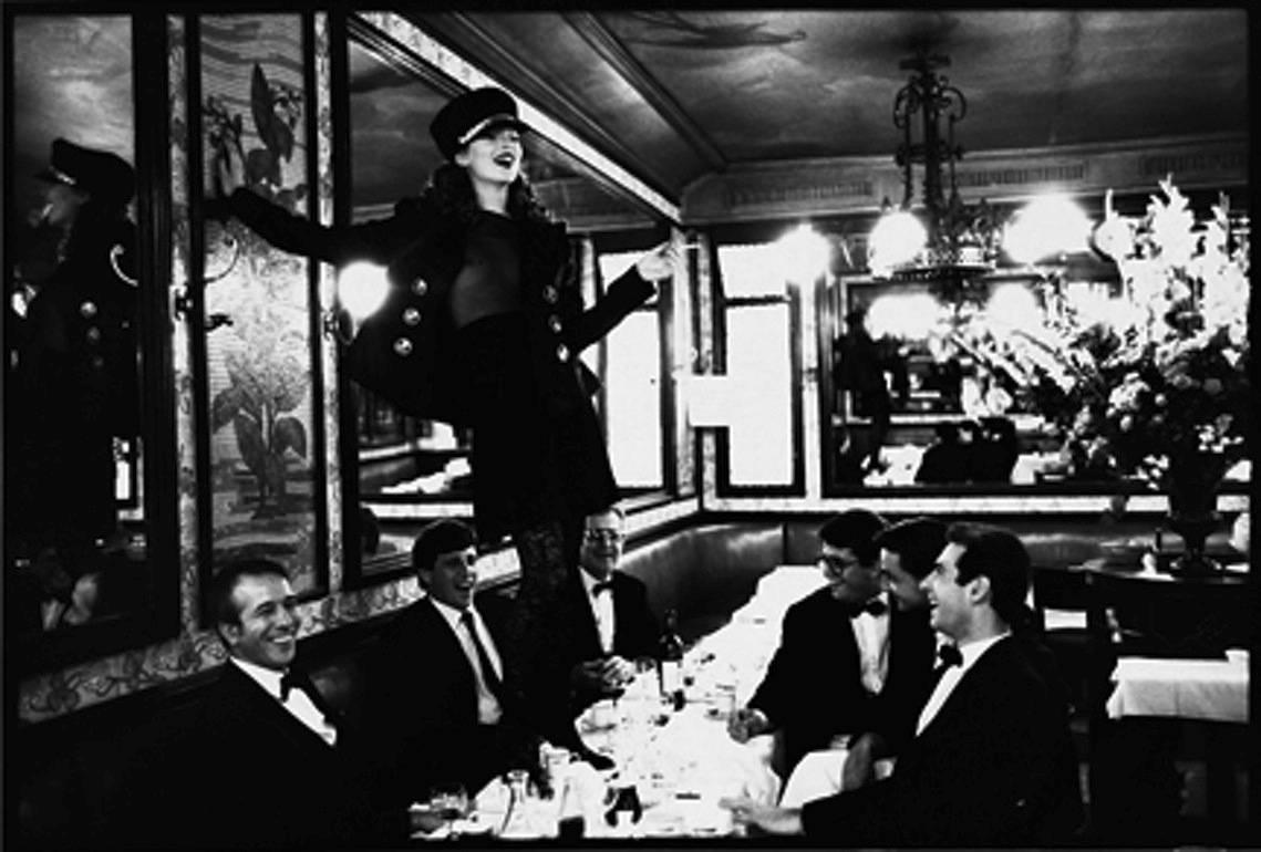 Arthur Elgort Black and White Photograph - Kate Moss at Cafe Lipp, Paris II
