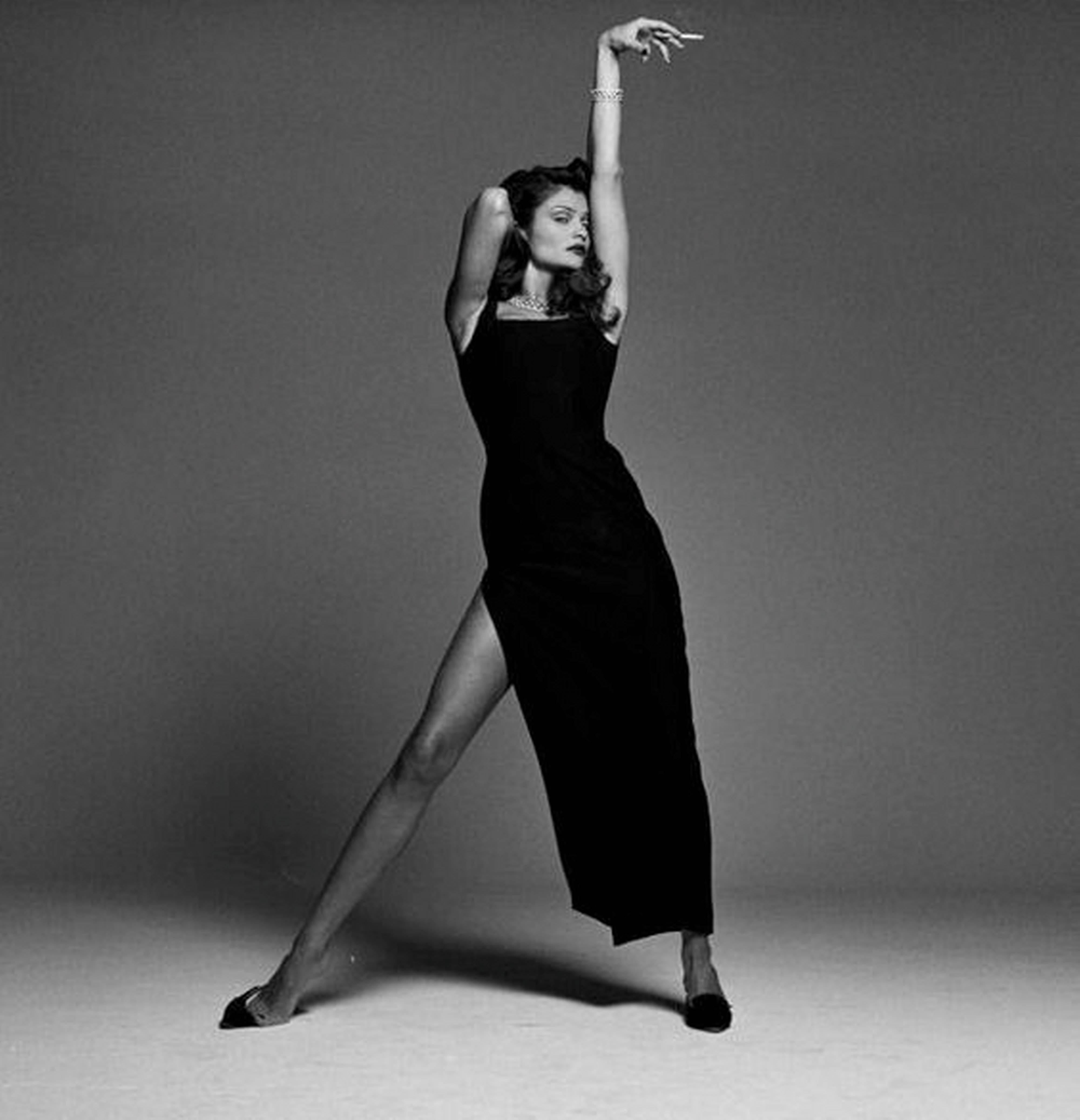 Michel Comte Black and White Photograph - Helena Christensen Black Dress