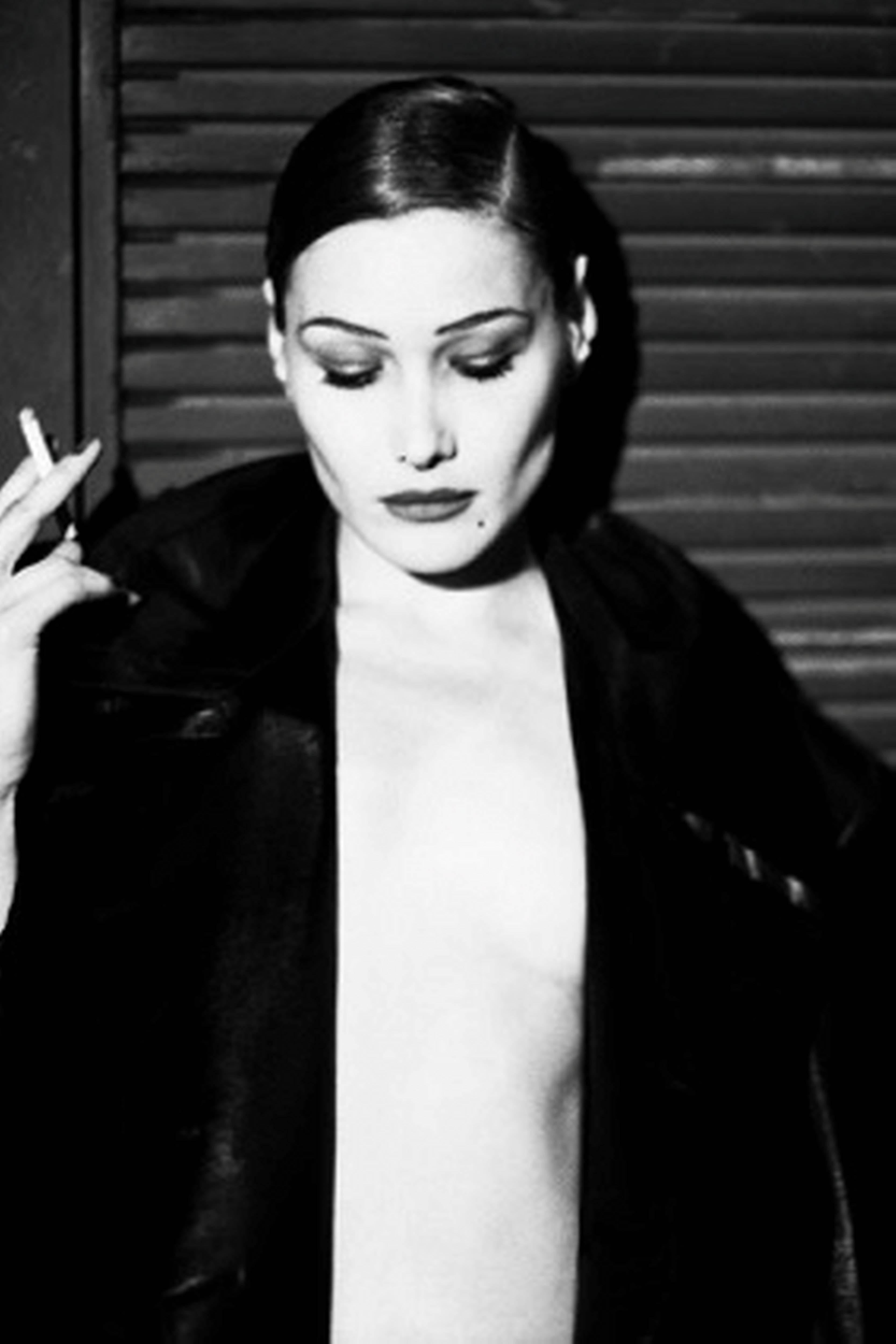 Ellen von Unwerth Black and White Photograph - Carla Bruni Smoking