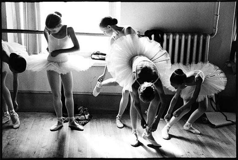 Arthur Elgort Black and White Photograph - Young Vaganova Students Getting Ready St. Petersburg - fine art photography 1999