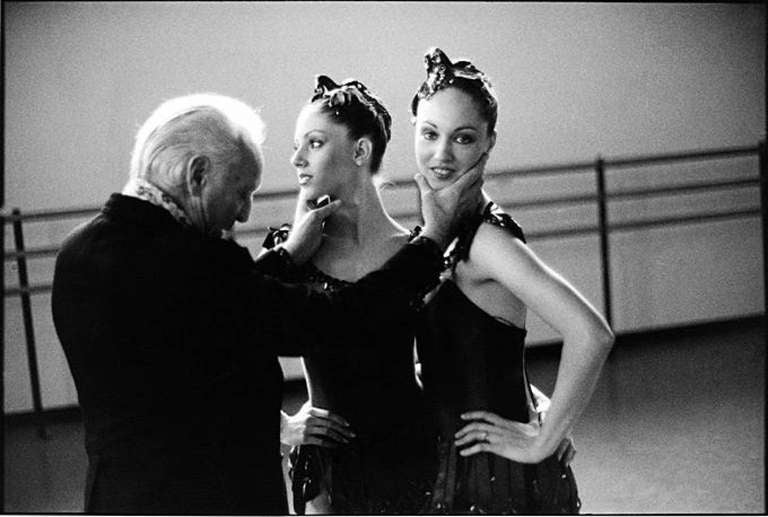 Arthur Elgort Black and White Photograph - George Balanchine with The Roy Sisters