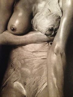Rachel Williams - nude torso covered in ripped fabric, fine art photography 1995