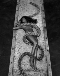 Vintage Sabrina Ferelli, Cavallo Island - nude with rope, fine art photography, ca 2000