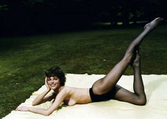 Eva Herzigova - nude in tights on a picknick blanket, fine art photography, 2003