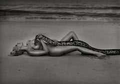 'Yvonne, Thailand' - Nude with snake on the Beach, fine art photography, 1999