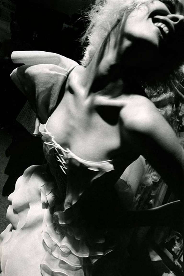 Gérard Uféras Black and White Photograph - L'etoffe des reves Christian Lacroix, Paris, woman in dress showing cleveage